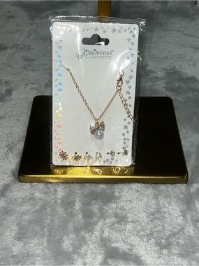 Princess Accessories Rose Gold Bow Necklace with Pearl Accent for Kids